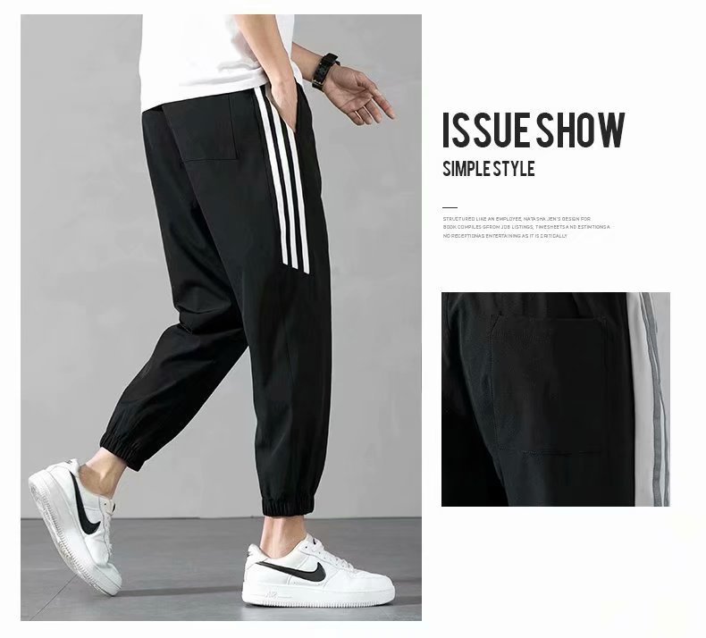 Sports Pants Men's Autumn Loose Cropped Casual Pants Trend Stripes Campus Loose Tappered Internet Celebrity Men's Ninth Pants