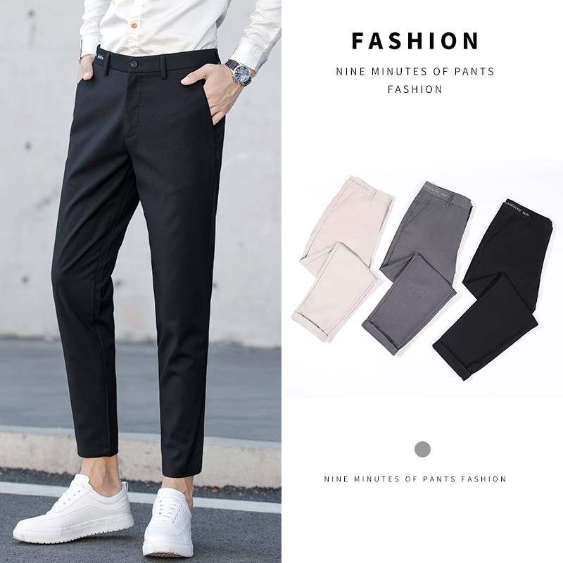 Black Small Suit Pants Men&#039;s Ninth Pants Straight Slim Fit Skinny Casual Korean Style Trendy Draping Men&#039;s Suit Pants Trendy
