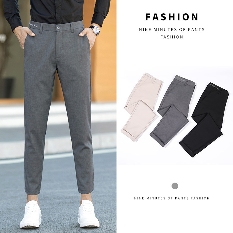 Black Small Suit Pants Men&#039;s Ninth Pants Straight Slim Fit Skinny Casual Korean Style Trendy Draping Men&#039;s Suit Pants Trendy
