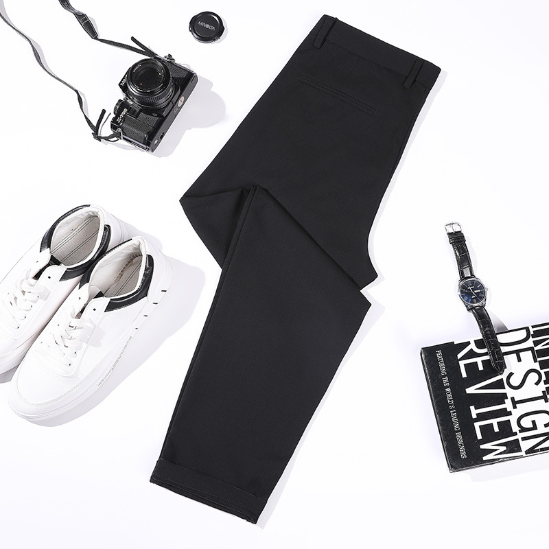 Black Small Suit Pants Men&#039;s Ninth Pants Straight Slim Fit Skinny Casual Korean Style Trendy Draping Men&#039;s Suit Pants Trendy