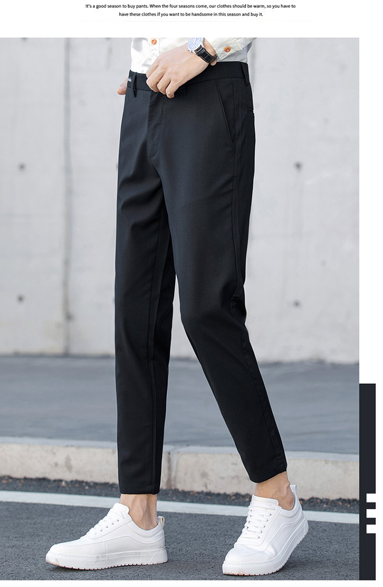 Black Small Suit Pants Men's Ninth Pants Straight Slim Fit Skinny Casual Korean Style Trendy Draping Men's Suit Pants Trendy