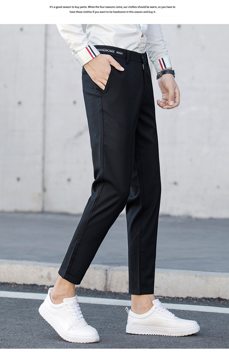 Black Small Suit Pants Men's Ninth Pants Straight Slim Fit Skinny Casual Korean Style Trendy Draping Men's Suit Pants Trendy