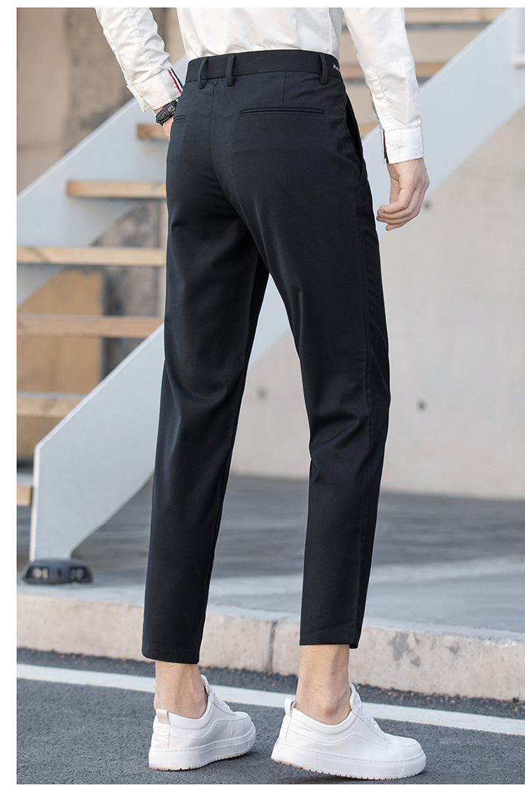 Black Small Suit Pants Men's Ninth Pants Straight Slim Fit Skinny Casual Korean Style Trendy Draping Men's Suit Pants Trendy