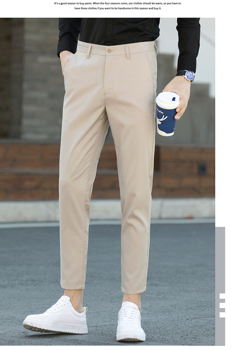 Black Small Suit Pants Men's Ninth Pants Straight Slim Fit Skinny Casual Korean Style Trendy Draping Men's Suit Pants Trendy