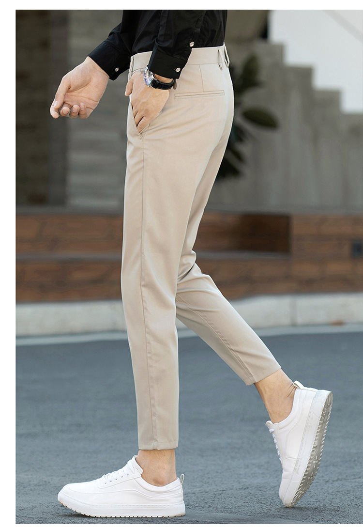 Black Small Suit Pants Men's Ninth Pants Straight Slim Fit Skinny Casual Korean Style Trendy Draping Men's Suit Pants Trendy