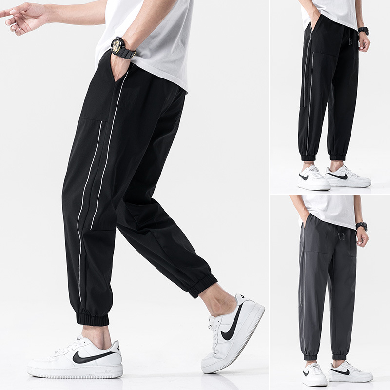 Sports Pants Men&#039;s Summer Thin Ice Silk Leisure Trousers Trendy Quick-Drying Loose Tappered Workwear Men&#039;s Ninth Pants