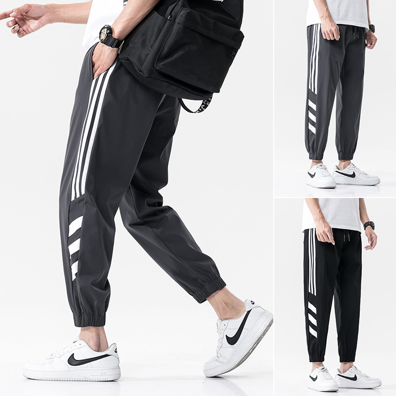 Sports Pants Men&#039;s Summer Thin Ice Silk Leisure Trousers Trendy Quick-Drying Loose Tappered Workwear Men&#039;s Ninth Pants