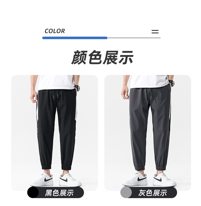 Sports Pants Men's Summer Thin Ice Silk Leisure Trousers Trendy Quick-Drying Loose Tappered Workwear Men's Ninth Pants