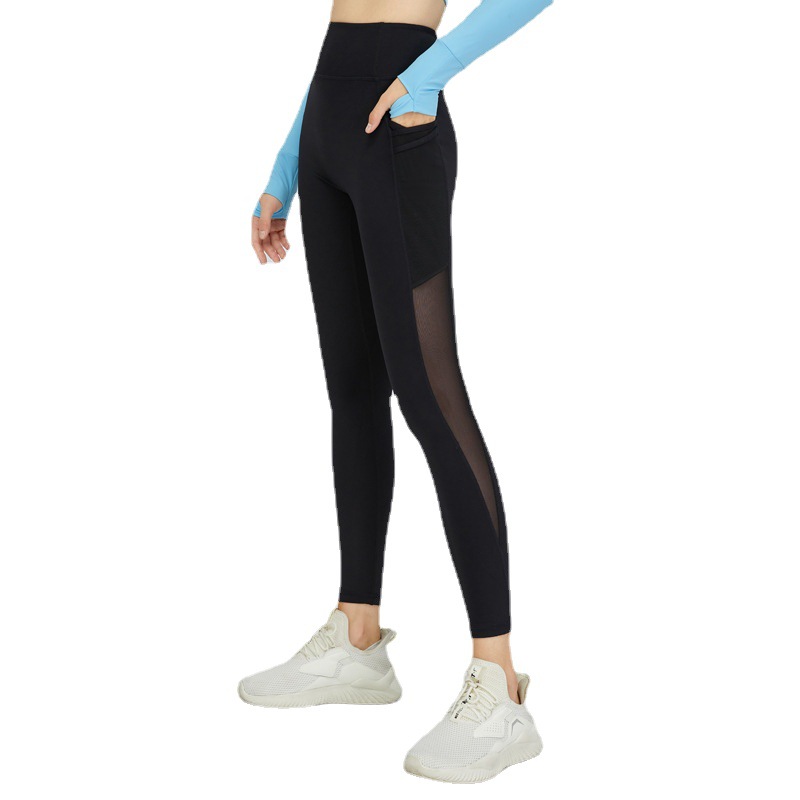 2022 European and American New Side Pocket Nude Feel Yoga Pants Women&#039;s High Waist Stretch Slim Fit Sports Ninth Pants Autumn and Winter