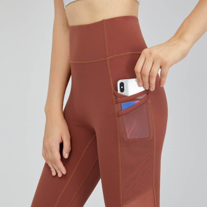 2022 European and American New Side Pocket Nude Feel Yoga Pants Women&#039;s High Waist Stretch Slim Fit Sports Ninth Pants Autumn and Winter