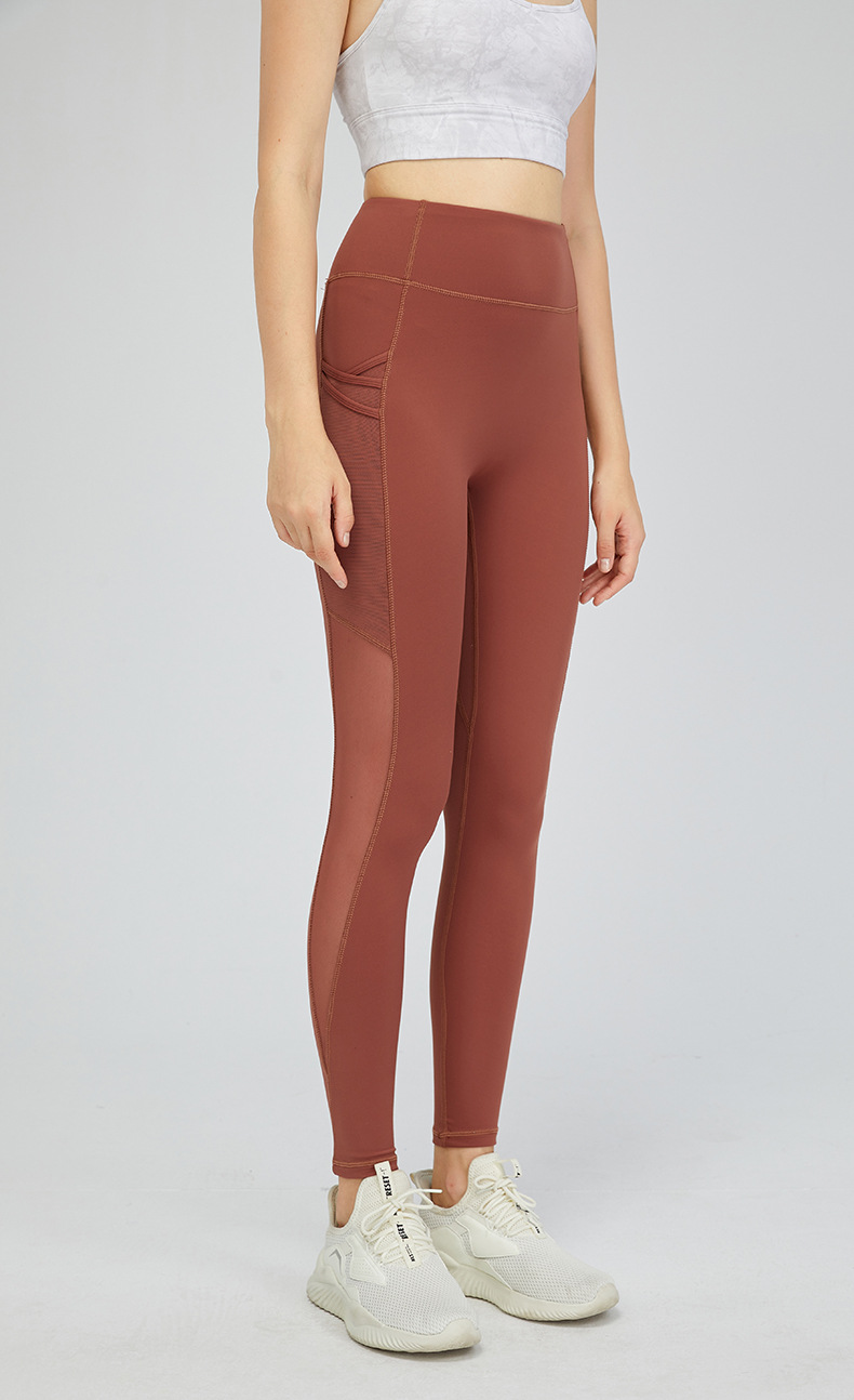 2022 European and American New Side Pocket Nude Feel Yoga Pants Women's High Waist Stretch Slim Fit Sports Ninth Pants Autumn and Winter