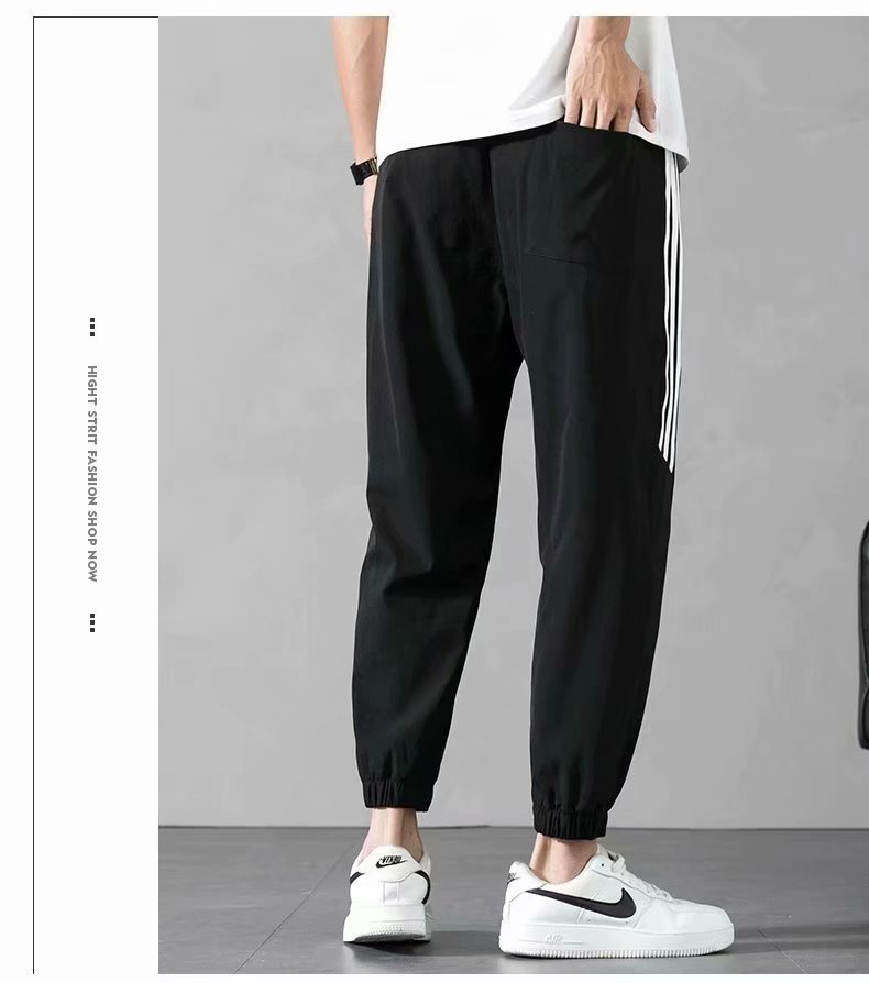 Sports Pants Men's Autumn Loose Cropped Casual Pants Trend Stripes Campus Loose Tappered Internet Celebrity Men's Ninth Pants