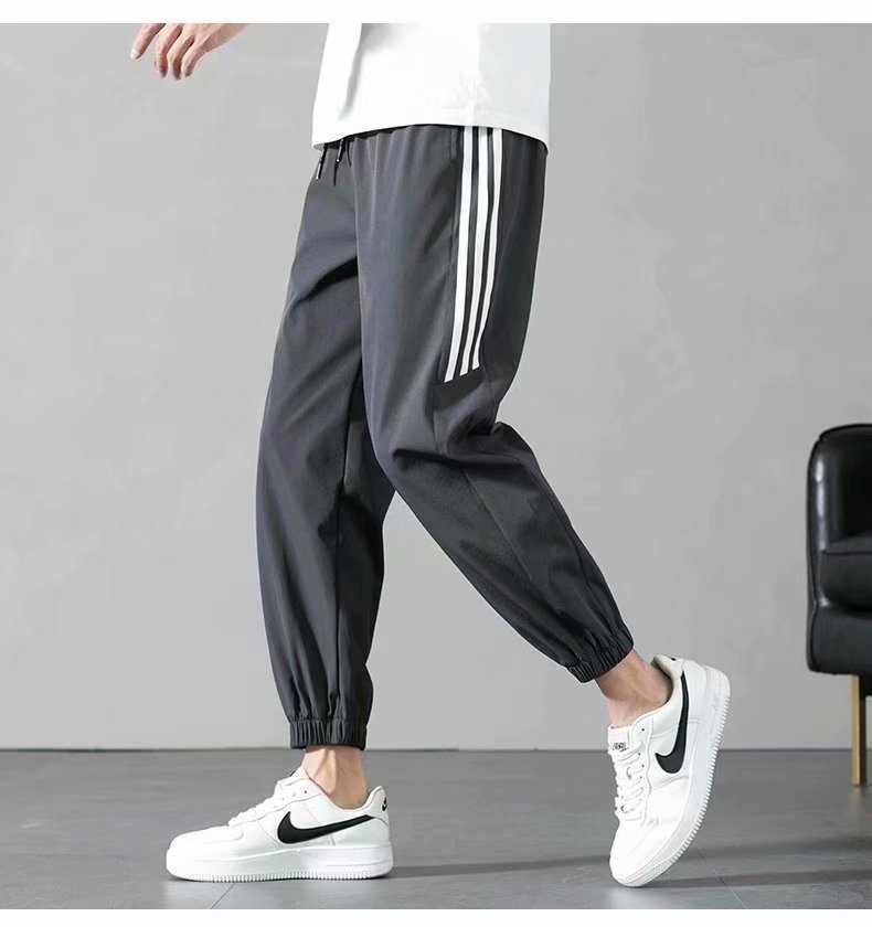 Sports Pants Men's Autumn Loose Cropped Casual Pants Trend Stripes Campus Loose Tappered Internet Celebrity Men's Ninth Pants