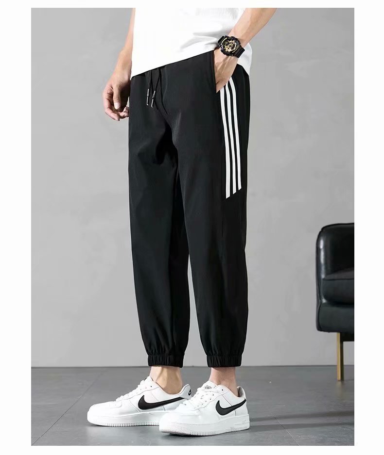 Sports Pants Men's Autumn Loose Cropped Casual Pants Trend Stripes Campus Loose Tappered Internet Celebrity Men's Ninth Pants