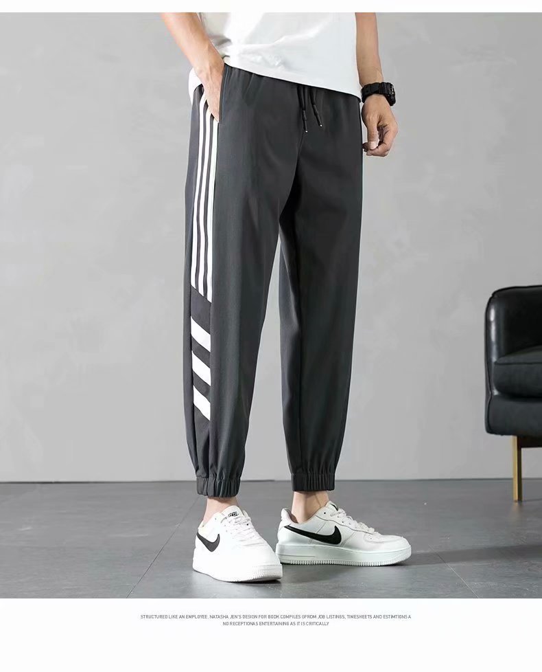 Sports Pants Men's Autumn Loose Cropped Casual Pants Trend Stripes Campus Loose Tappered Internet Celebrity Men's Ninth Pants