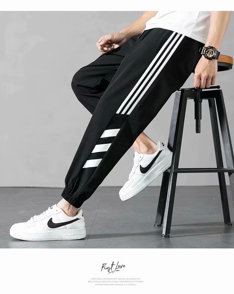 Sports Pants Men's Autumn Loose Cropped Casual Pants Trend Stripes Campus Loose Tappered Internet Celebrity Men's Ninth Pants