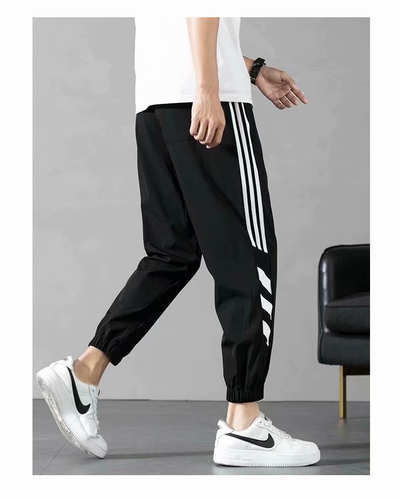 Sports Pants Men's Autumn Loose Cropped Casual Pants Trend Stripes Campus Loose Tappered Internet Celebrity Men's Ninth Pants