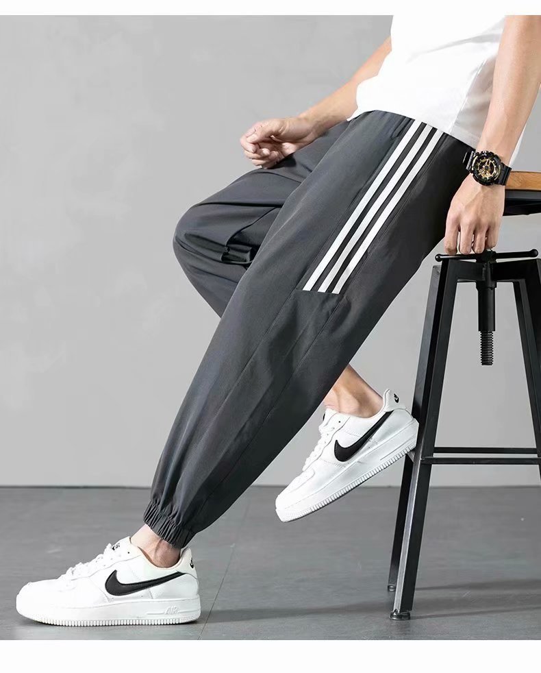 Sports Pants Men's Autumn Loose Cropped Casual Pants Trend Stripes Campus Loose Tappered Internet Celebrity Men's Ninth Pants