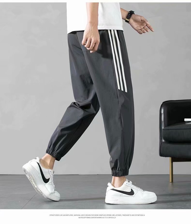 Sports Pants Men's Autumn Loose Cropped Casual Pants Trend Stripes Campus Loose Tappered Internet Celebrity Men's Ninth Pants