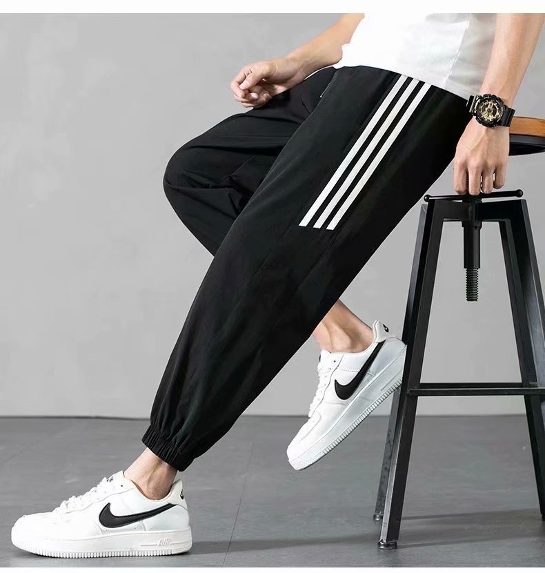 Sports Pants Men&#039;s Autumn Loose Cropped Casual Pants Trend Stripes Campus Loose Tappered Internet Celebrity Men&#039;s Ninth Pants