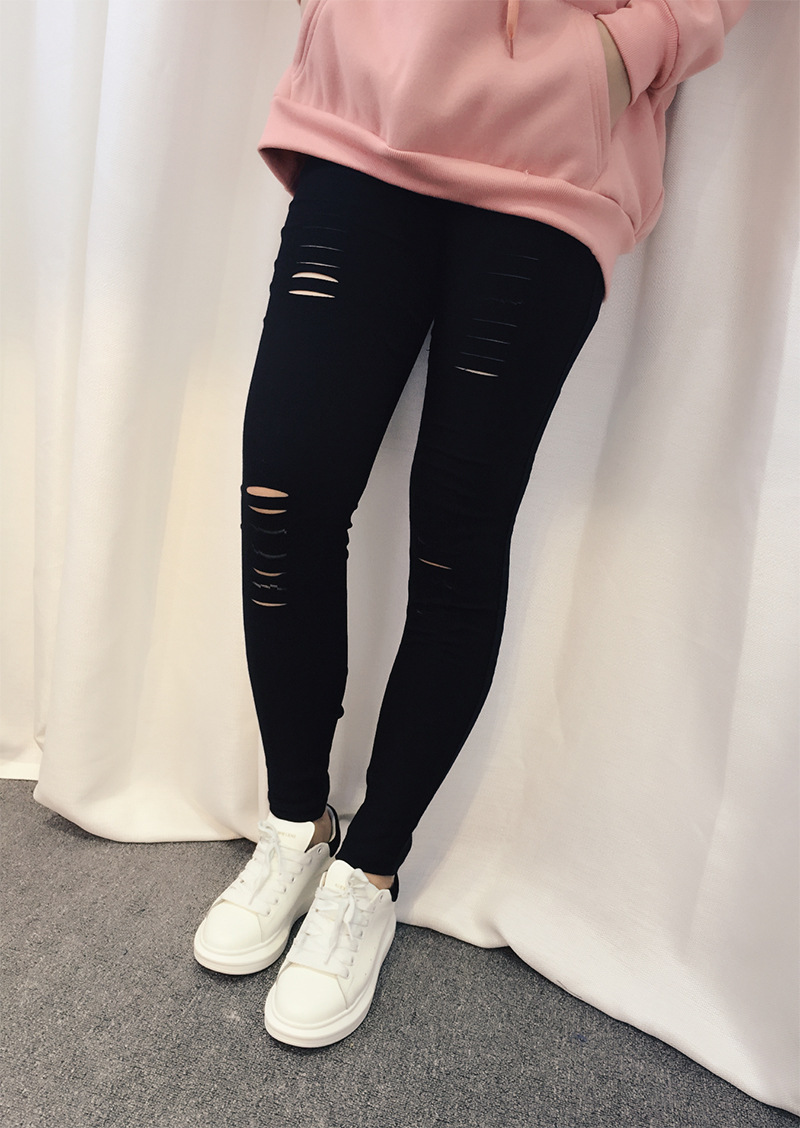 New in Spring and Autumn plus Size Women's Clothing Ripped Pencil Pants 300 Jin Fat People Elastic Slim Fit Slimming Ninth Pants 216