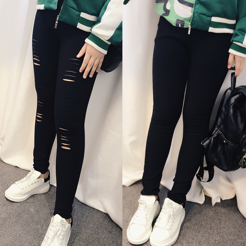 New in Spring and Autumn plus Size Women's Clothing Ripped Pencil Pants 300 Jin Fat People Elastic Slim Fit Slimming Ninth Pants 216