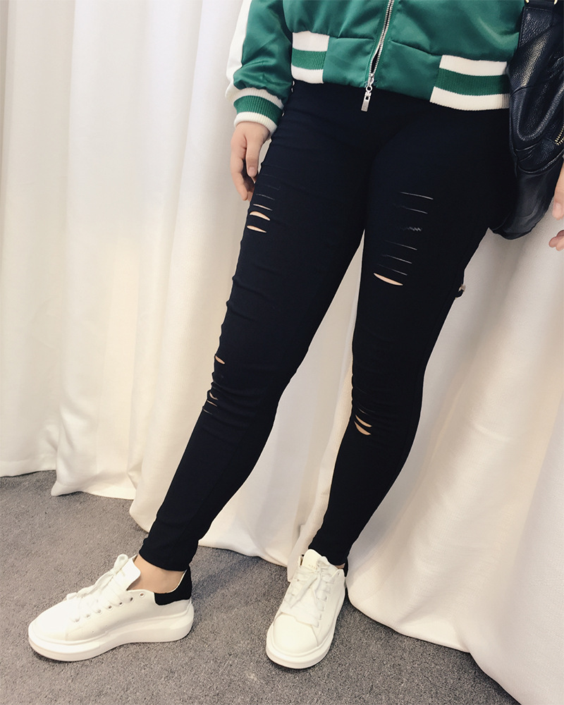 New in Spring and Autumn plus Size Women's Clothing Ripped Pencil Pants 300 Jin Fat People Elastic Slim Fit Slimming Ninth Pants 216