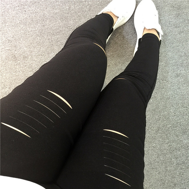 New in Spring and Autumn plus Size Women's Clothing Ripped Pencil Pants 300 Jin Fat People Elastic Slim Fit Slimming Ninth Pants 216