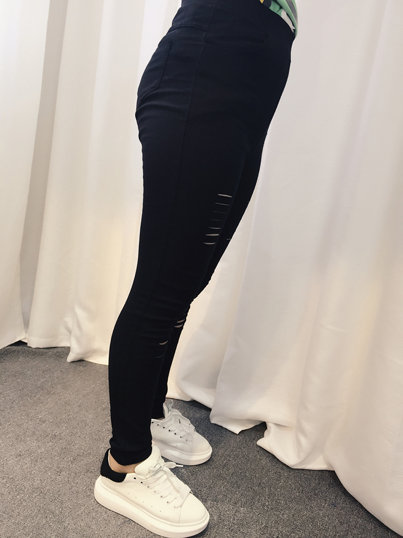 New in Spring and Autumn plus Size Women's Clothing Ripped Pencil Pants 300 Jin Fat People Elastic Slim Fit Slimming Ninth Pants 216