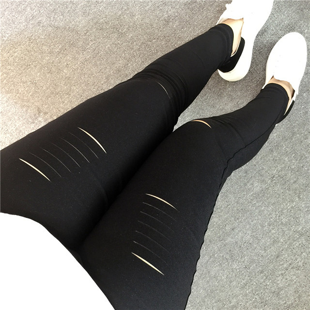 New in Spring and Autumn plus Size Women's Clothing Ripped Pencil Pants 300 Jin Fat People Elastic Slim Fit Slimming Ninth Pants 216
