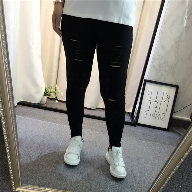 New in Spring and Autumn plus Size Women's Clothing Ripped Pencil Pants 300 Jin Fat People Elastic Slim Fit Slimming Ninth Pants 216