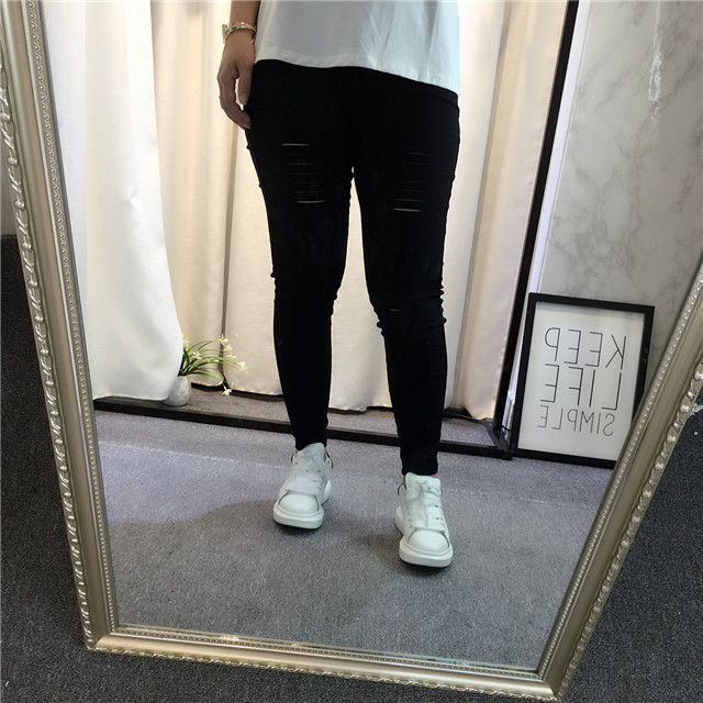 New in Spring and Autumn plus Size Women's Clothing Ripped Pencil Pants 300 Jin Fat People Elastic Slim Fit Slimming Ninth Pants 216