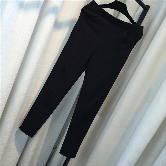 New in Spring and Autumn plus Size Women's Clothing Ripped Pencil Pants 300 Jin Fat People Elastic Slim Fit Slimming Ninth Pants 216