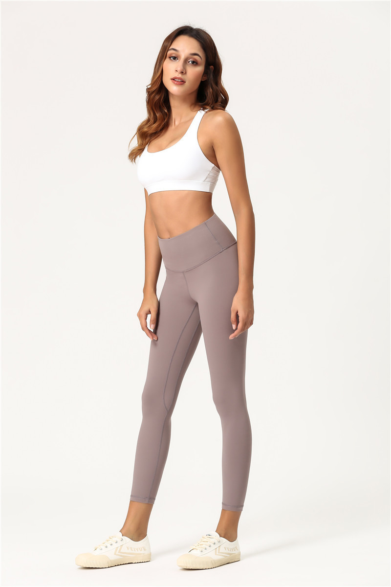 Lulu Same Style Women's Yoga Pants Fitness Exercise Nude Feel Brushed High Waist Elastic Running Yoga Ninth Pants Yoga Mat