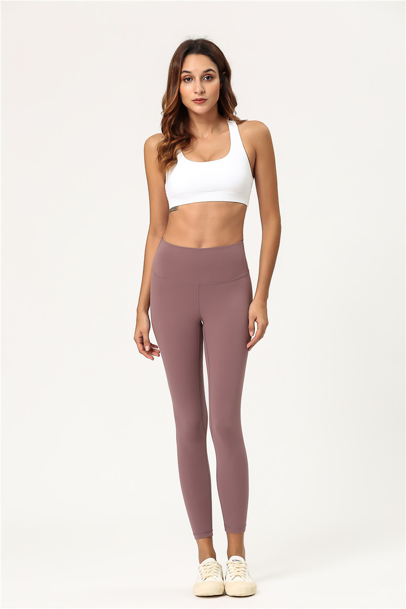 Lulu Same Style Women's Yoga Pants Fitness Exercise Nude Feel Brushed High Waist Elastic Running Yoga Ninth Pants Yoga Mat