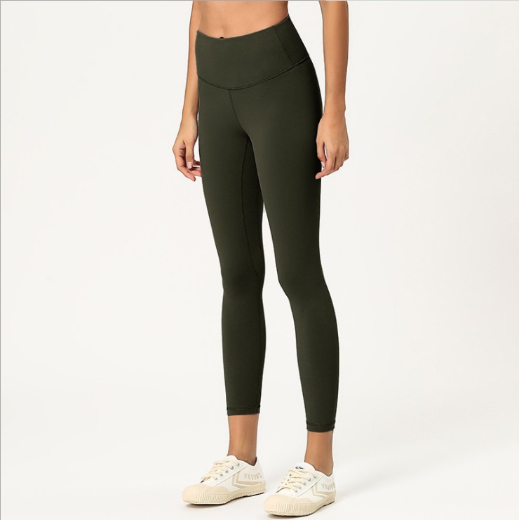 Lulu Same Style Women's Yoga Pants Fitness Exercise Nude Feel Brushed High Waist Elastic Running Yoga Ninth Pants Yoga Mat