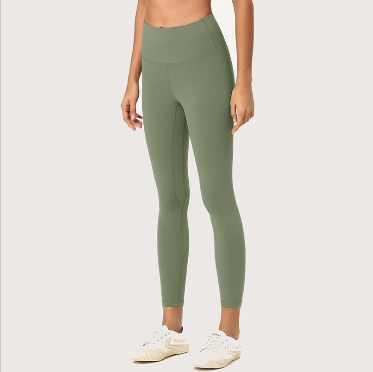 Lulu Same Style Women's Yoga Pants Fitness Exercise Nude Feel Brushed High Waist Elastic Running Yoga Ninth Pants Yoga Mat