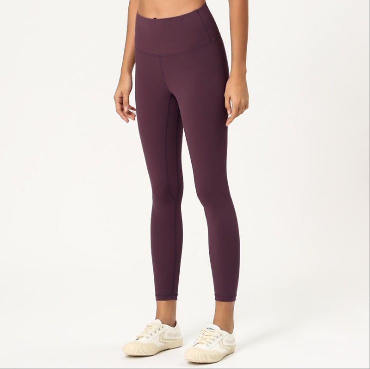 Lulu Same Style Women's Yoga Pants Fitness Exercise Nude Feel Brushed High Waist Elastic Running Yoga Ninth Pants Yoga Mat