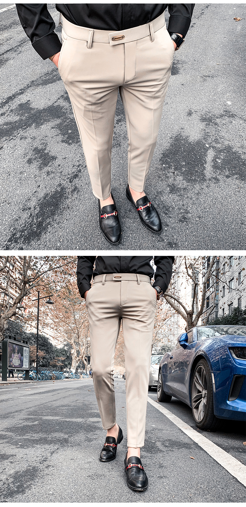 Summer Men's Casual Pants Straight Casual Suit Pants Slim Fit Men's Ninth Pants Trendy Skinny Thin Business Pants