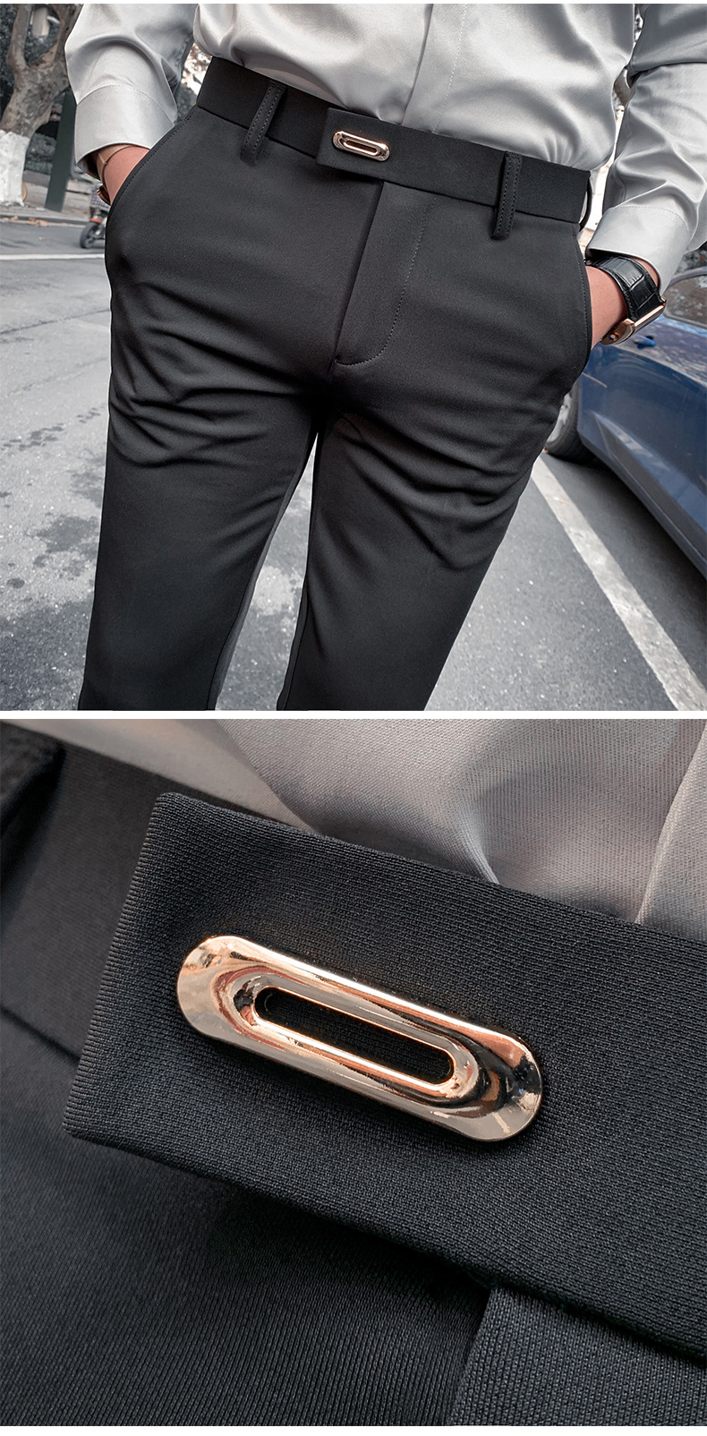 Summer Men's Casual Pants Straight Casual Suit Pants Slim Fit Men's Ninth Pants Trendy Skinny Thin Business Pants