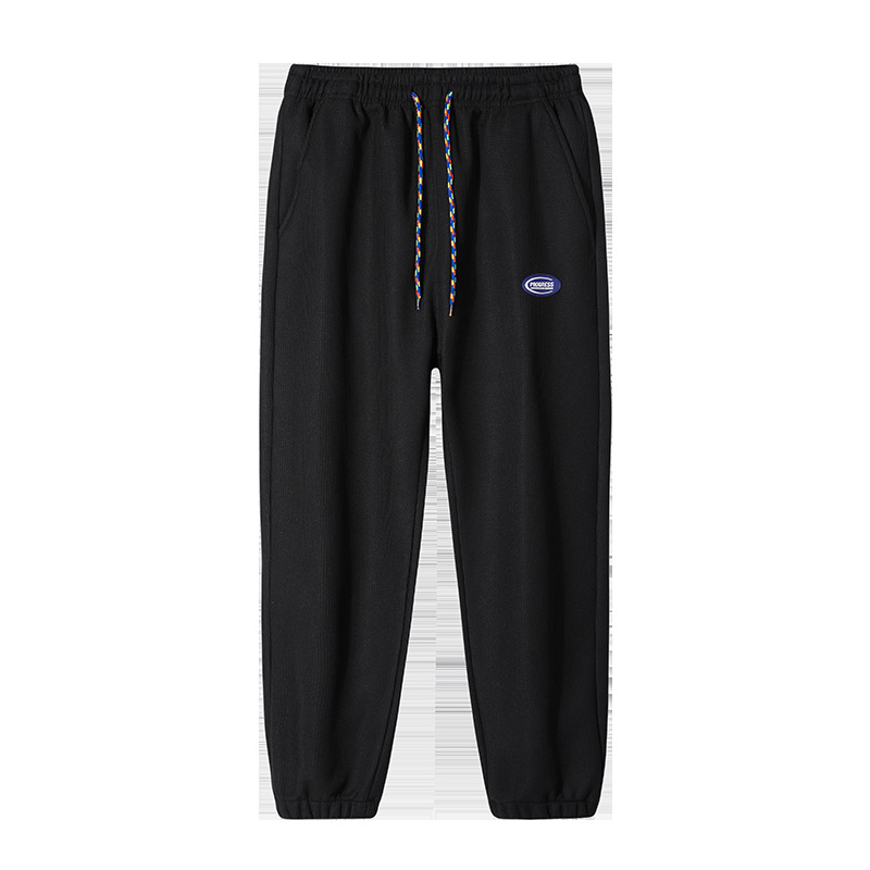 2022 Japanese Waffle Velvet Sweatpants Men&#039;s Large Size Sports Ninth Pants Trendy Spring and Autumn Warm Ankle Banded Pants