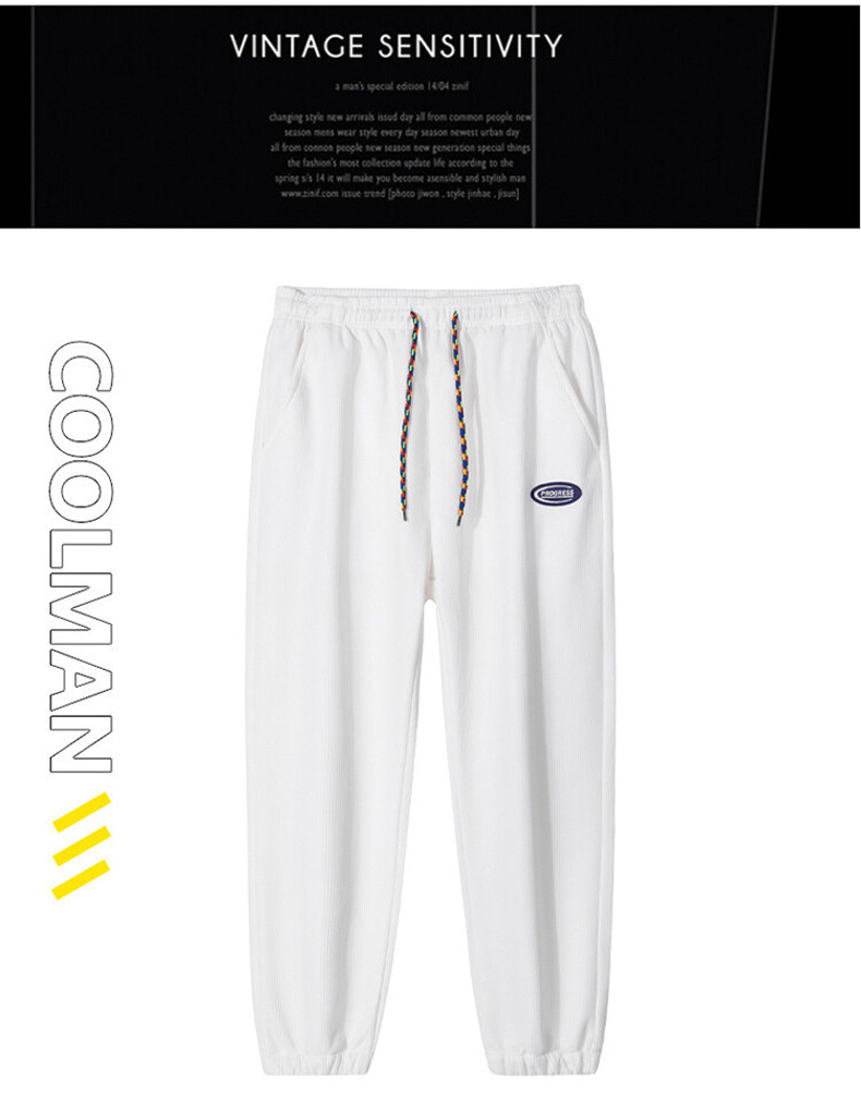 2022 Japanese Waffle Velvet Sweatpants Men's Large Size Sports Ninth Pants Trendy Spring and Autumn Warm Ankle Banded Pants