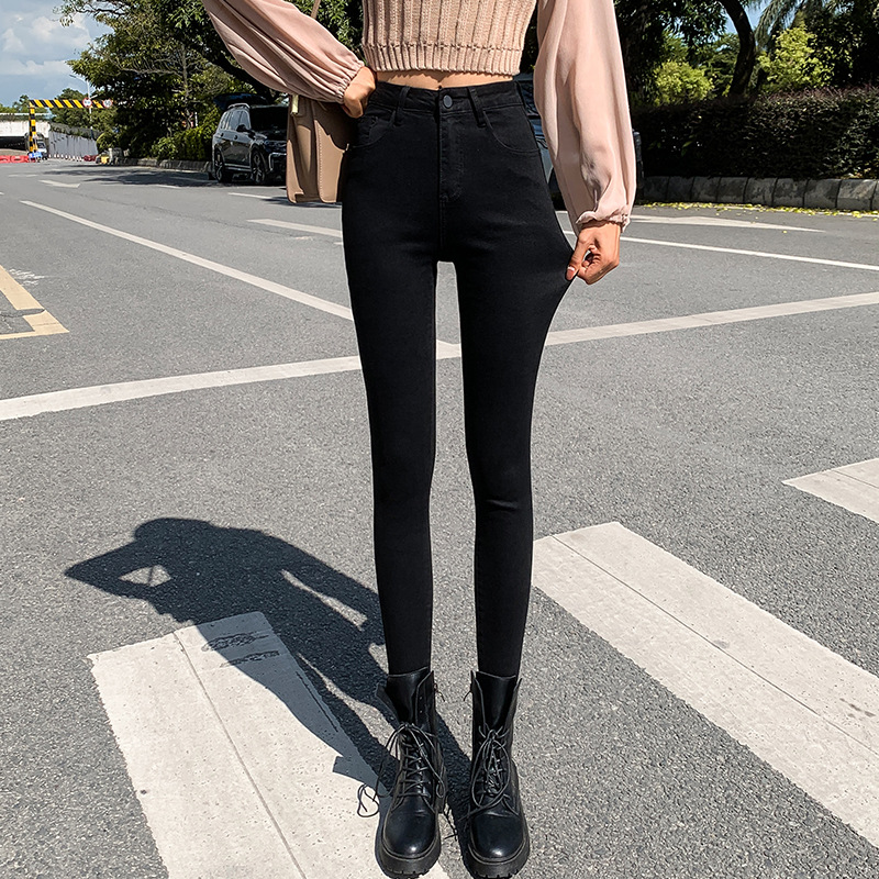 Jeans for Women 2021 New Fashionable High Waist Winter Stretch Fleece Tight Smoky Gray Skinny Pants Cropped Trousers Jeans for Women 2021 New Fashionable High Waist Winter Stretch Fleece Tight Smoky Gray Skinny Pants Cropped Trousers