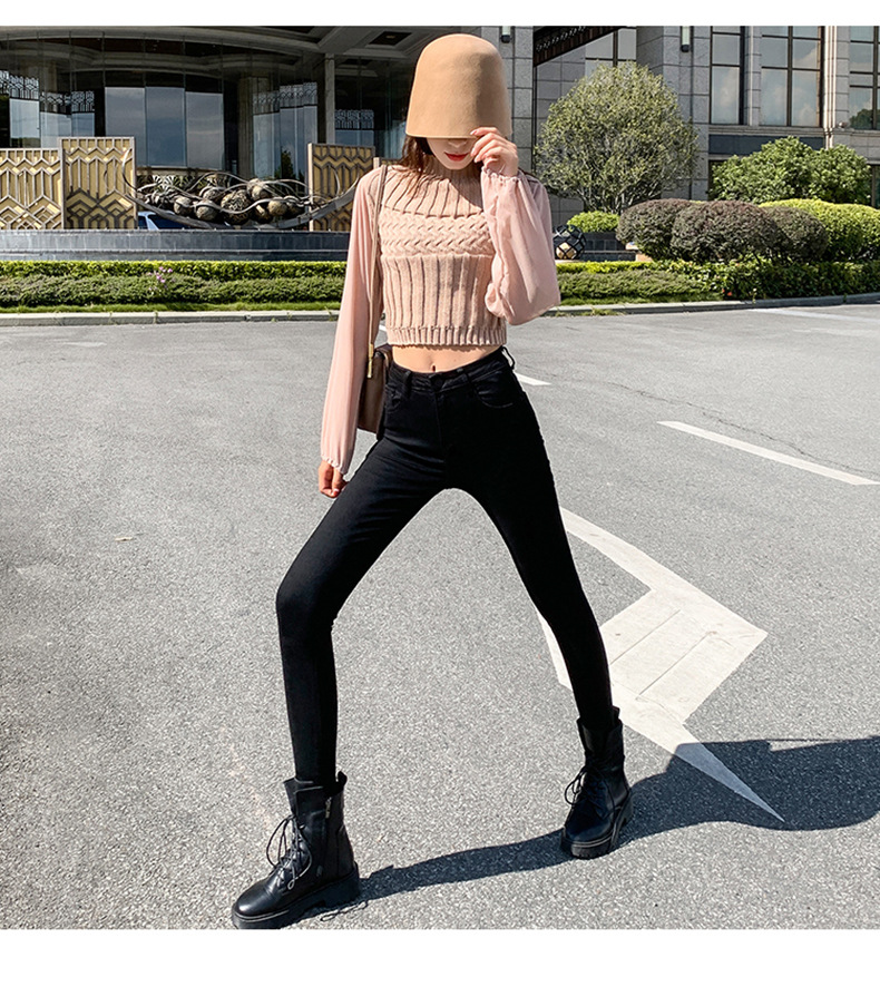 Jeans for Women 2021 New Fashionable High Waist Winter Stretch Fleece Tight Smoky Gray Skinny Pants Cropped Trousers Jeans for Women 2021 New Fashionable High Waist Winter Stretch Fleece Tight Smoky Gray Skinny Pants Cropped Trousers