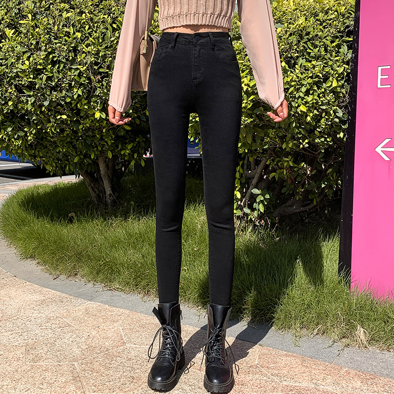 Jeans for Women 2021 New Fashionable High Waist Winter Stretch Fleece Tight Smoky Gray Skinny Pants Cropped Trousers Jeans for Women 2021 New Fashionable High Waist Winter Stretch Fleece Tight Smoky Gray Skinny Pants Cropped Trousers