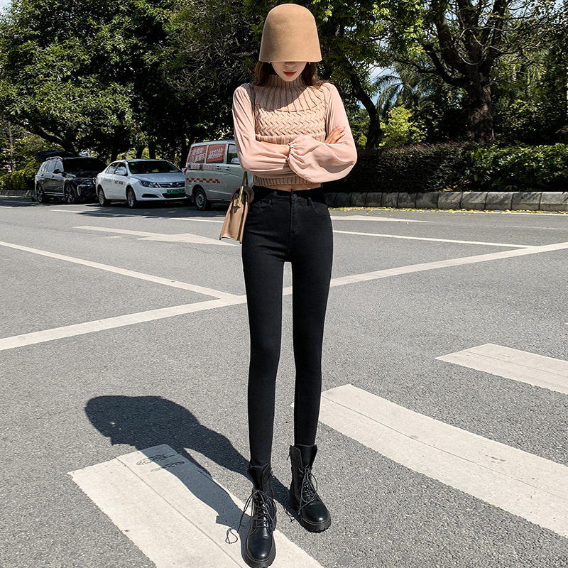Jeans for Women 2021 New Fashionable High Waist Winter Stretch Fleece Tight Smoky Gray Skinny Pants Cropped Trousers Jeans for Women 2021 New Fashionable High Waist Winter Stretch Fleece Tight Smoky Gray Skinny Pants Cropped Trousers
