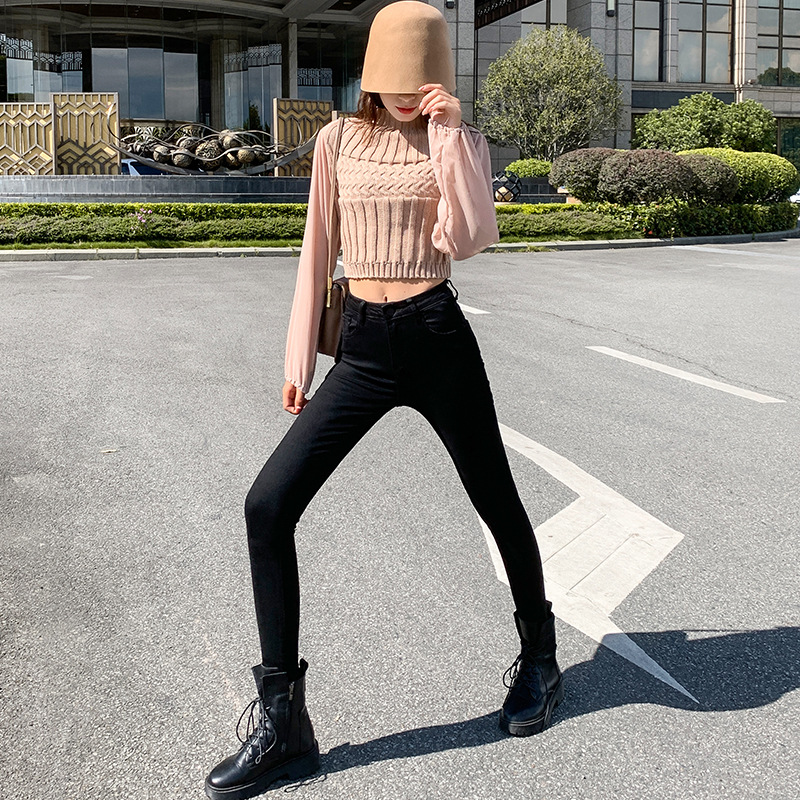 Jeans for Women 2021 New Fashionable High Waist Winter Stretch Fleece Tight Smoky Gray Skinny Pants Cropped Trousers Jeans for Women 2021 New Fashionable High Waist Winter Stretch Fleece Tight Smoky Gray Skinny Pants Cropped Trousers