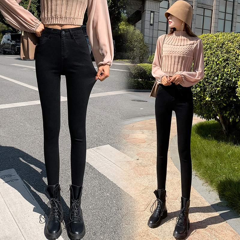 Jeans for Women 2021 New Fashionable High Waist Winter Stretch Fleece Tight Smoky Gray Skinny Pants Cropped Trousers Jeans for Women 2021 New Fashionable High Waist Winter Stretch Fleece Tight Smoky Gray Skinny Pants Cropped Trousers