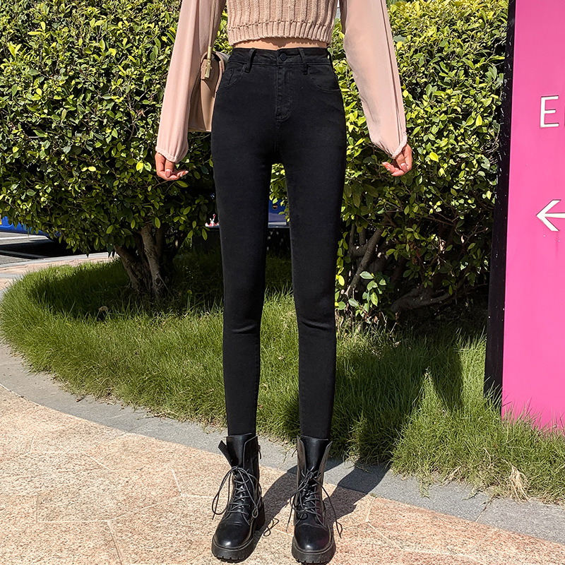 Jeans for Women 2021 New Fashionable High Waist Winter Stretch Fleece Tight Smoky Gray Skinny Pants Cropped Trousers Jeans for Women 2021 New Fashionable High Waist Winter Stretch Fleece Tight Smoky Gray Skinny Pants Cropped Trousers