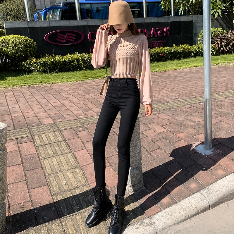 Jeans for Women 2021 New Fashionable High Waist Winter Stretch Fleece Tight Smoky Gray Skinny Pants Cropped Trousers Jeans for Women 2021 New Fashionable High Waist Winter Stretch Fleece Tight Smoky Gray Skinny Pants Cropped Trousers